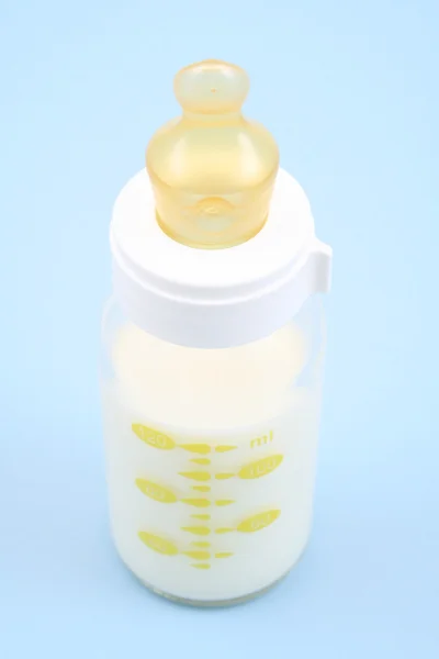 Bottle Milk Blue Background — Stock Photo, Image