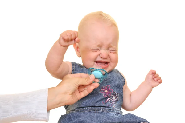 Meses Bebê Menina Chorando Isolado Branco — Fotografia de Stock