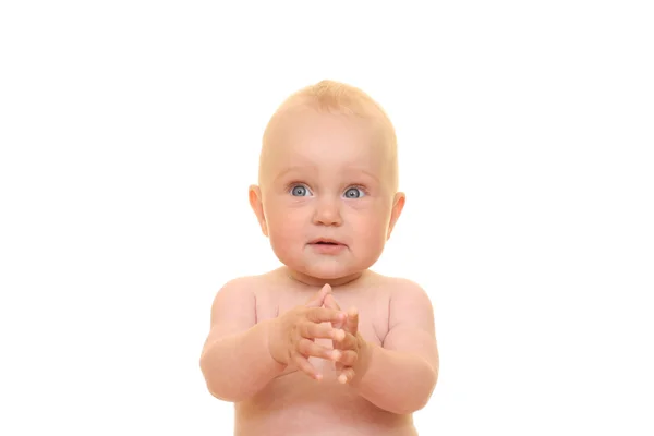 Portret Van Maanden Babymeisje Geïsoleerd Wit — Stockfoto