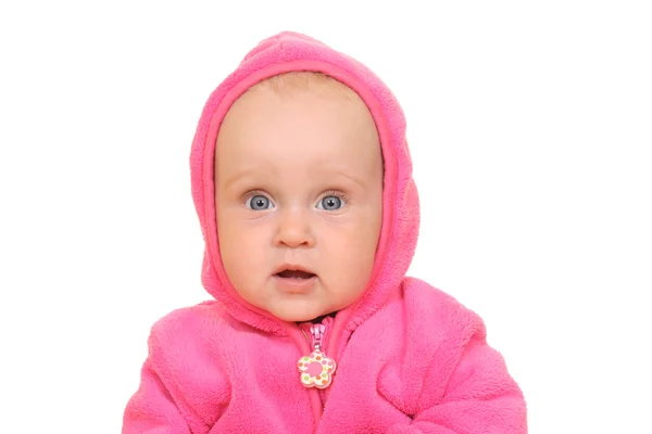 かわいい赤ちゃんの少女 白で隔離されます 个月的婴儿 孤立在蓝色背景 — ストック写真