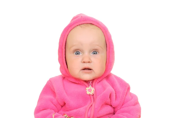 Maanden Babymeisje Geïsoleerd Wit Roze — Stockfoto