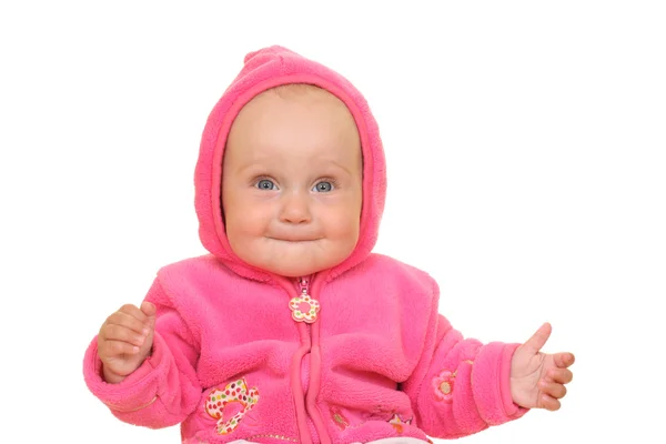 Maanden Babymeisje Geïsoleerd Wit Roze — Stockfoto