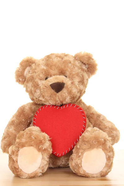 Close Ups Cute Teddy Bear Big Heart Isolated White — Stock Photo, Image