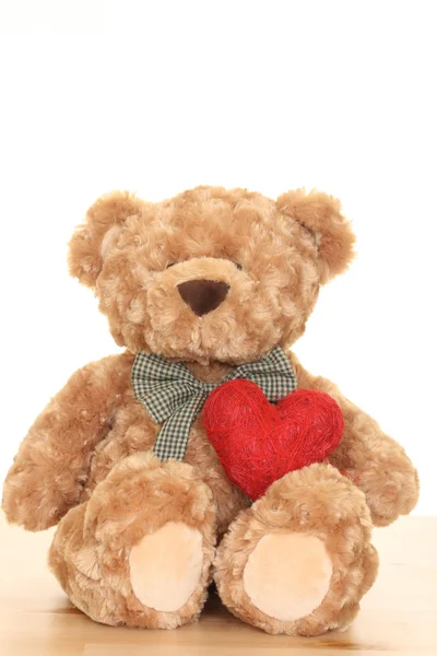 Close Ups Cute Teddy Bear Big Heart Isolated White — Stock Photo, Image