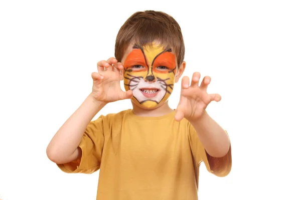 Five Years Old Boy Painted Face Isolated White Stock Photo