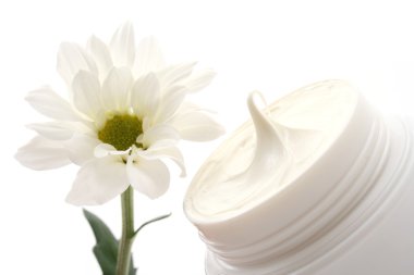 close-ups of face cream and white daisy isolated clipart