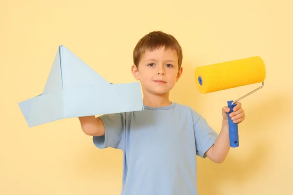 Years Old Boy Ready Paint Wall — Stock Photo, Image