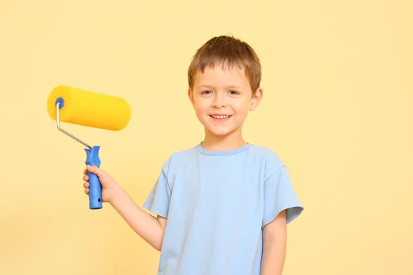 Years Old Boy Ready Paint Wall — Stock Photo, Image