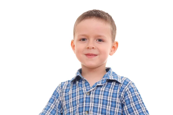 Portret Van Vijf Jaar Oude Jongen Geïsoleerd Wit — Stockfoto