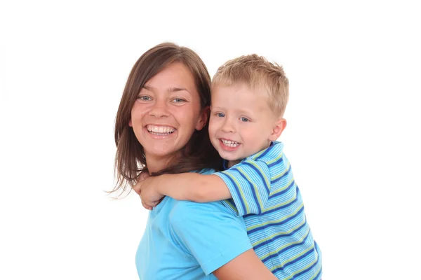 Mother Son Happy Together Isolated White — Stock Photo, Image