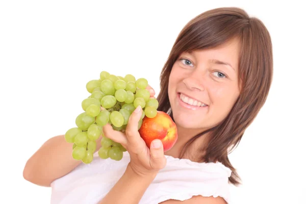 Young Beautiful Woman Fresh Grapes Peach Isolated White — Stock Photo, Image