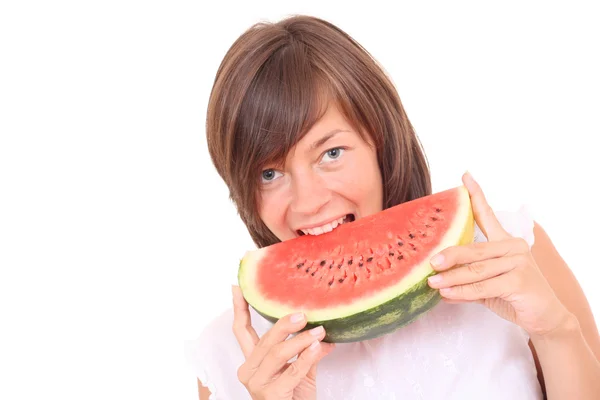 Young Beautiful Woman Watermelon Isolated White — Stock Photo, Image