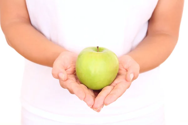 Green Apple Hands White — Stock Photo, Image
