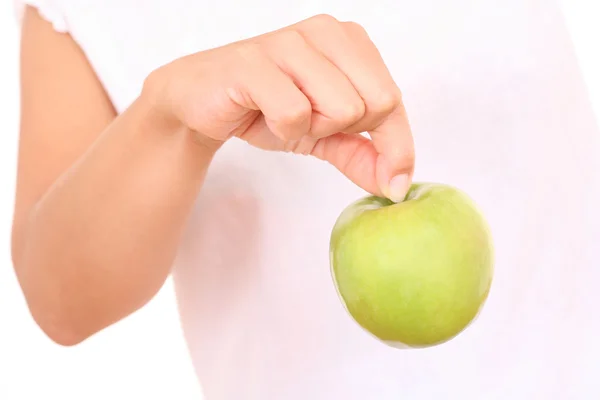 Green Apple Hand White — Stock Photo, Image