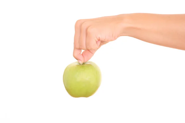 Зелене Яблуко Руці Білому — стокове фото