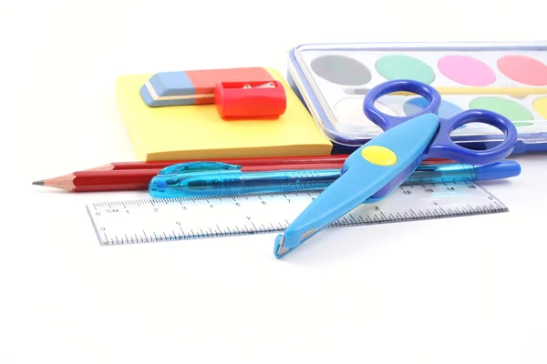 School Supplies Pen Pencil Isolated White — Stock Photo, Image