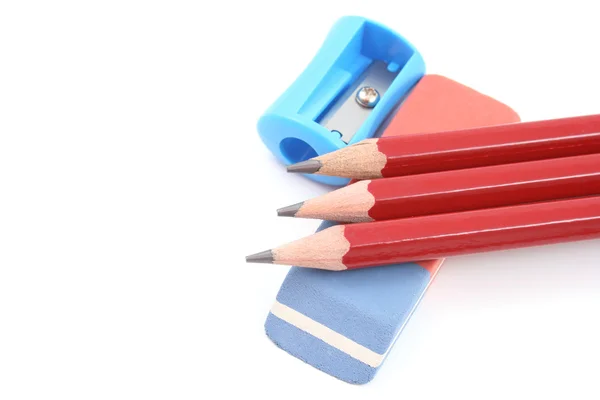 Four Red Pencils Isolated White — Stock Photo, Image