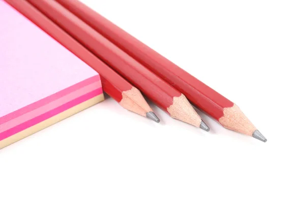 Três Lápis Vermelhos Isolados Branco — Fotografia de Stock