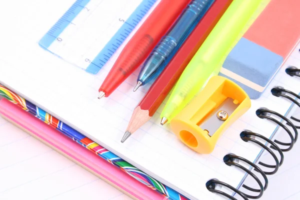 School Supplies Pen Pencil Copy Book Isolated White — Stock Photo, Image