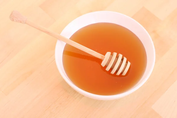 Bowl Honey Wooden Stick Table — Stock Photo, Image