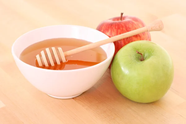 Tigela de mel e maçã — Fotografia de Stock
