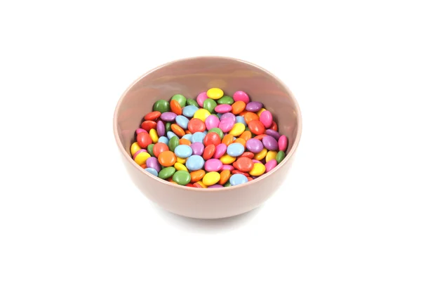 Miska Kolorowe Cukierki Białym Tle — Zdjęcie stockowe