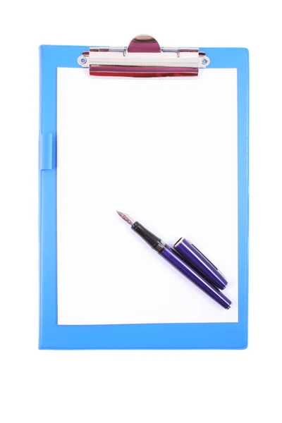 Długopis Białym Tle Niebieski Schowka — Zdjęcie stockowe