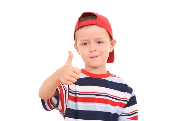 Портрет Років Хлопчика Великим Пальцем Вгору Ізольовано Білому — стокове фото