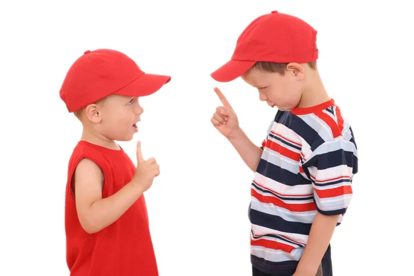 Conversa Crianças Dois Irmãos Anos Isolados Branco — Fotografia de Stock