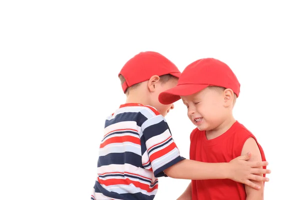 Kinderen Vechten Twee Broers Jaar Oud Geïsoleerd Wit — Stockfoto