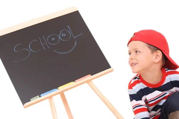 Years Old Boy Blackboard Isolated White — Stock Photo, Image