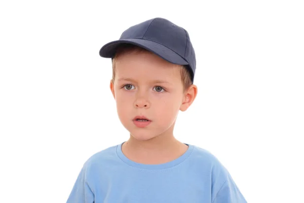 Portret Letniego Chłopca Odizolowanego Białym — Zdjęcie stockowe