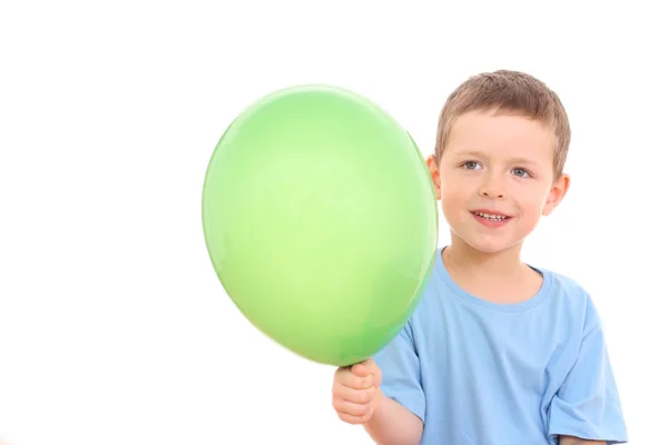Porträt Eines Jährigen Jungen Mit Luftballon Auf Weißem Hintergrund — Stockfoto