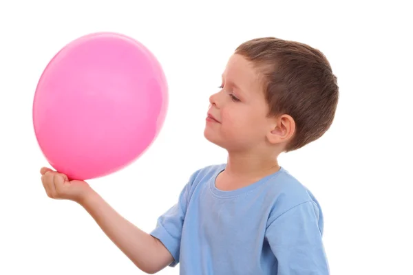 Retrato Menino Anos Com Balão Isolado Branco — Fotografia de Stock