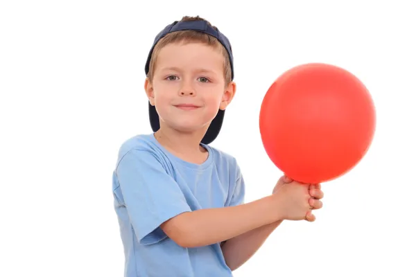 岁男孩被隔绝在白色的气球的肖像 — 图库照片