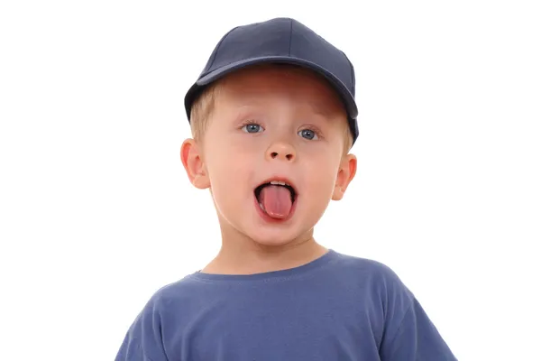 Portrait Three Years Old Boy Tongue Isolated White — Stock Photo, Image