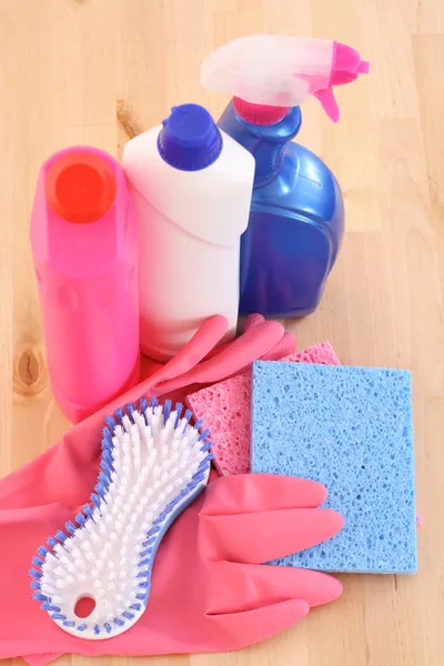 Close Ups Luvas Limpeza Produtos Escova Pronto Para Limpar Casa — Fotografia de Stock