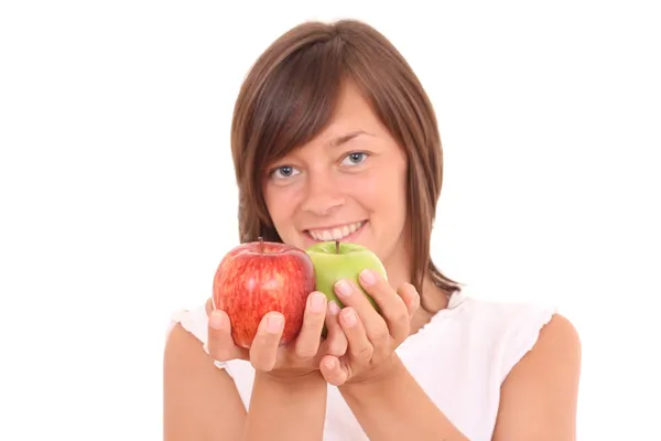 Young Beautiful Woman Fresh Apples Isolated White Stock Image
