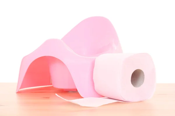 Růžový Nočník Toaletní Papír Podlaze — Stock fotografie