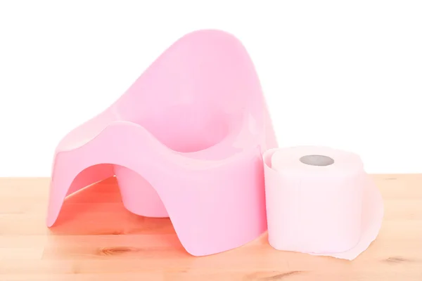 ピンクのトイレと床にトイレット ペーパー — ストック写真