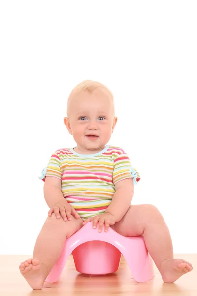 Monate Baby Mädchen Auf Töpfchen Isoliert Auf Weiß — Stockfoto