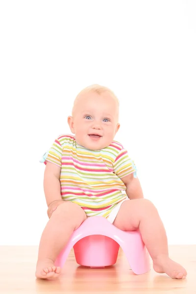 Months Baby Girl Potty Isolated White — Stock Photo, Image