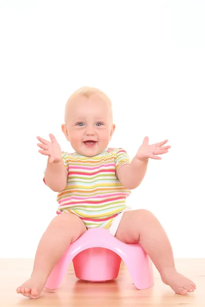 Monate Baby Mädchen Auf Töpfchen Isoliert Auf Weiß — Stockfoto
