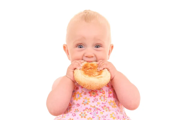 Beyaz Izole Pasta Ile Bebek Kız Portresi — Stok fotoğraf