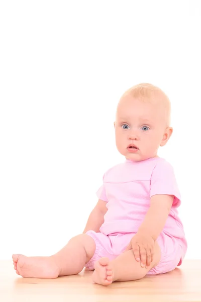 Adorável Meses Bebê Menina Isolado Branco — Fotografia de Stock