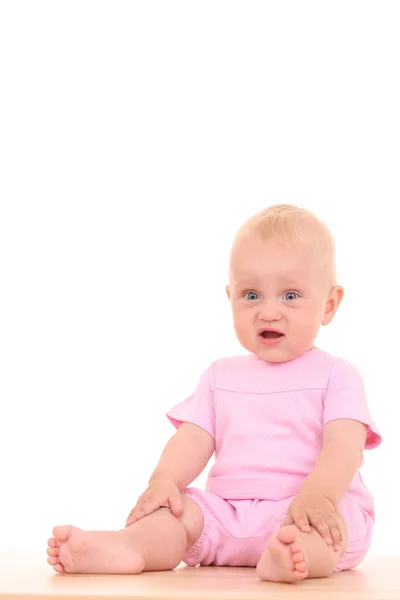 被白色隔离的10个月女婴的肖像 — 图库照片