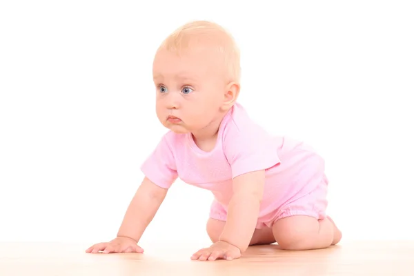 Schöne Monate Baby Mädchen Isoliert Auf Weiß — Stockfoto