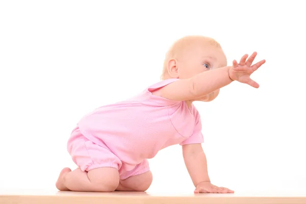 Adorável Meses Bebê Menina Isolado Branco — Fotografia de Stock