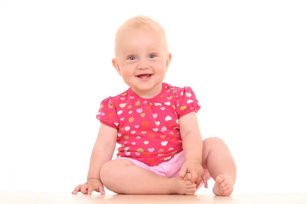 Schöne Monate Baby Mädchen Isoliert Auf Weiß — Stockfoto