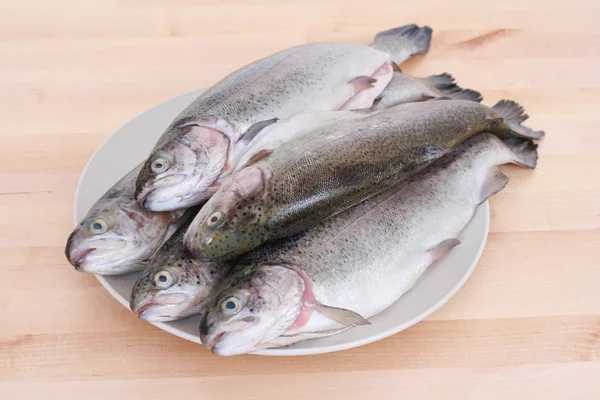 Plate Full Rainbow Trouts Table — Stock Photo, Image